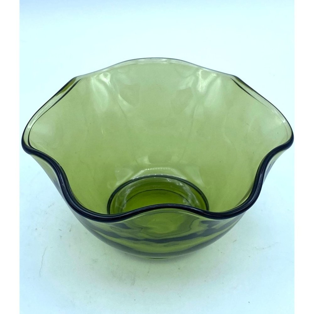 Avocado Green Scalloped Glass Small Dip Bowl 5x5 inches